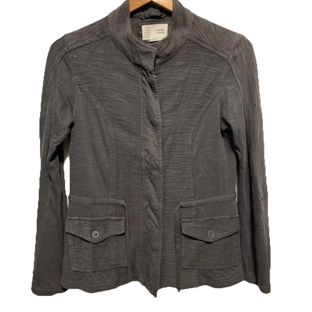 Anthro Saturday Sunday Utility Jacket Womens Size XS Grey Moto Drawstringβ Waist